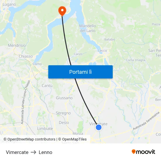 Vimercate to Lenno map