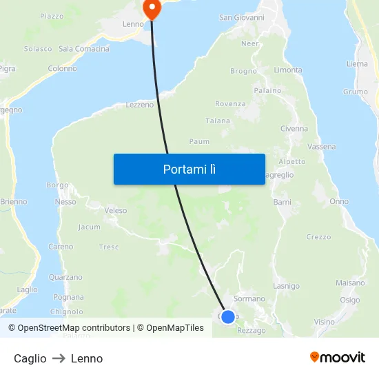 Caglio to Lenno map
