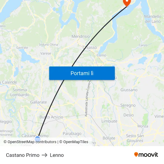 Castano Primo to Lenno map