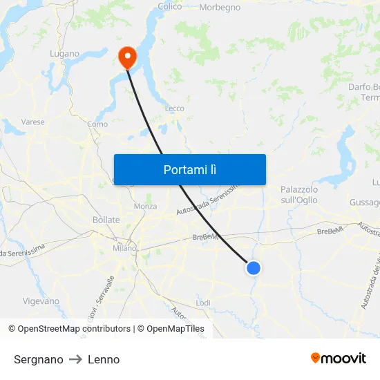 Sergnano to Lenno map