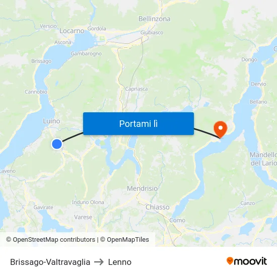 Brissago-Valtravaglia to Lenno map