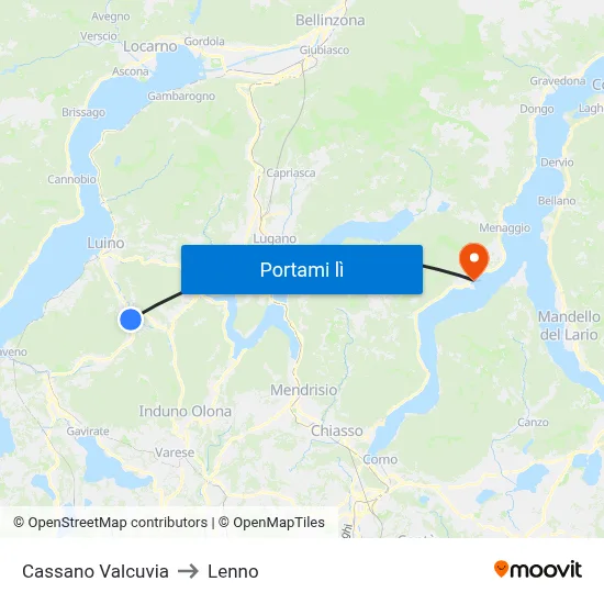 Cassano Valcuvia to Lenno map