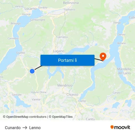 Cunardo to Lenno map