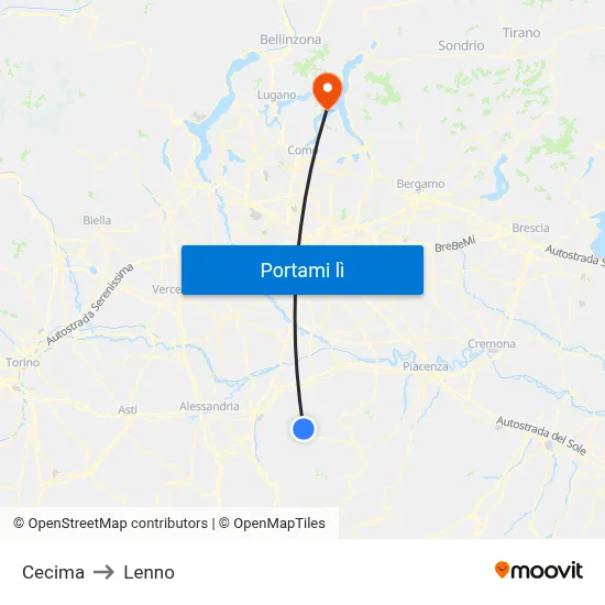 Cecima to Lenno map
