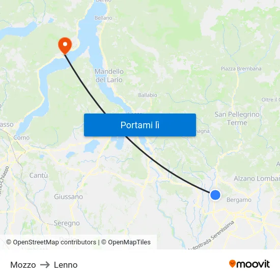 Mozzo to Lenno map