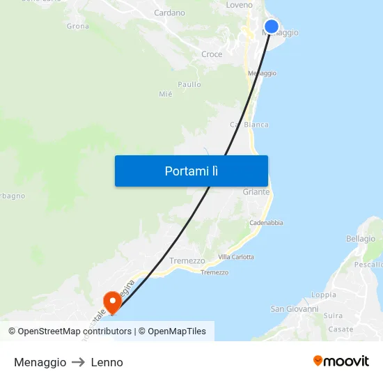 Menaggio to Lenno map