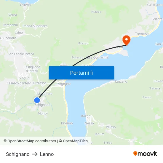 Schignano to Lenno map