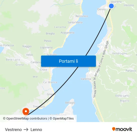 Vestreno to Lenno map