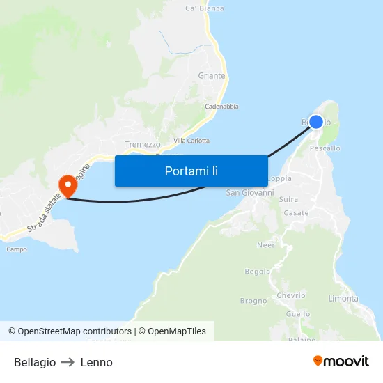 Bellagio to Lenno map