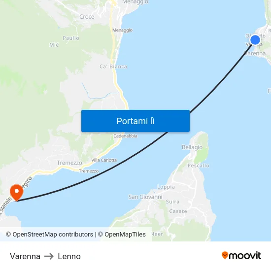 Varenna to Lenno map