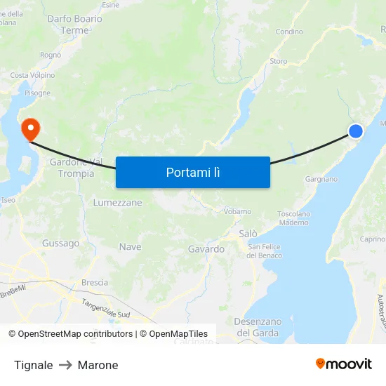 Tignale to Marone map