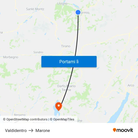 Valdidentro to Marone map