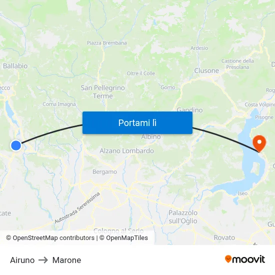 Airuno to Marone map