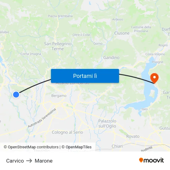 Carvico to Marone map