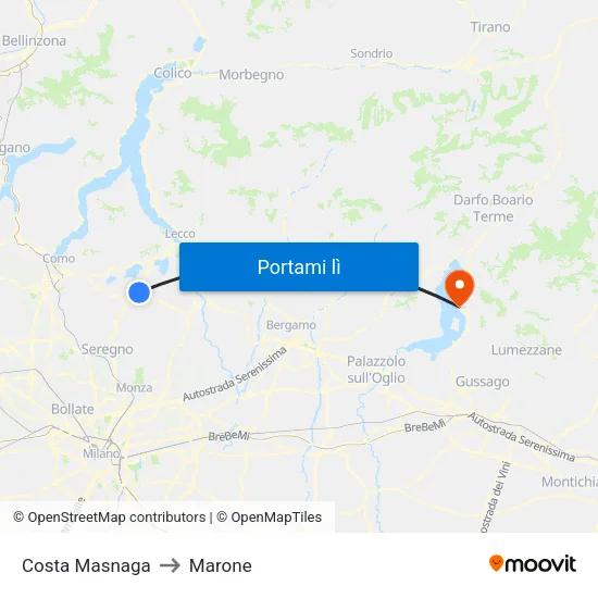 Costa Masnaga to Marone map