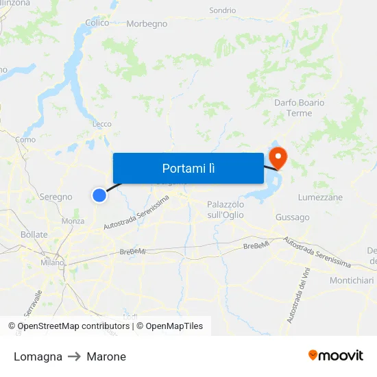 Lomagna to Marone map