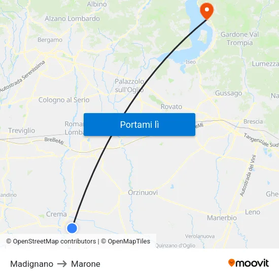 Madignano to Marone map