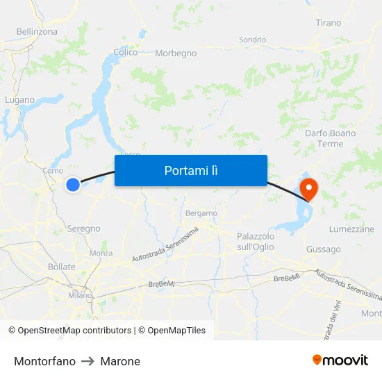 Montorfano to Marone map