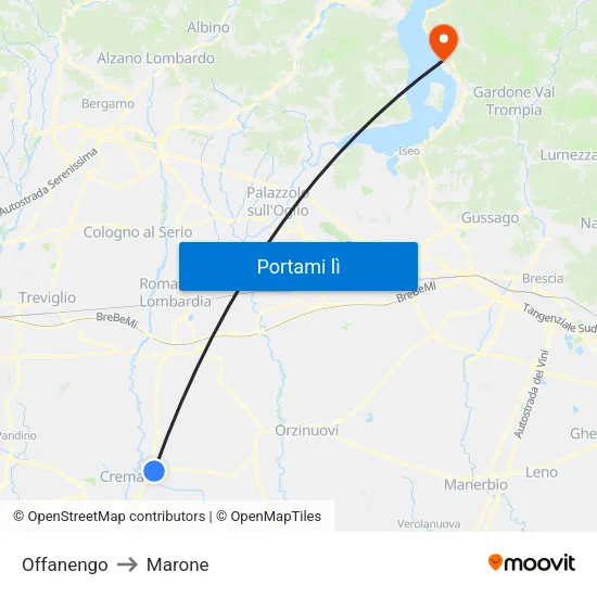 Offanengo to Marone map