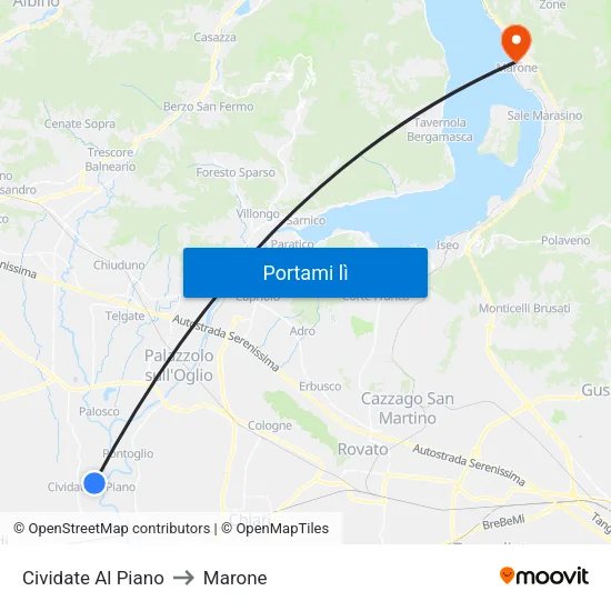 Cividate Al Piano to Marone map
