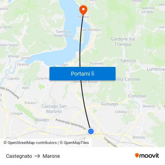 Castegnato to Marone map