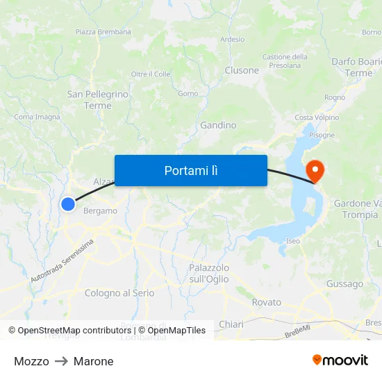 Mozzo to Marone map
