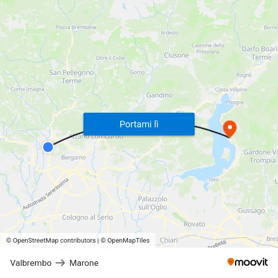Valbrembo to Marone map