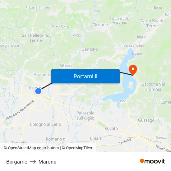 Bergamo to Marone map