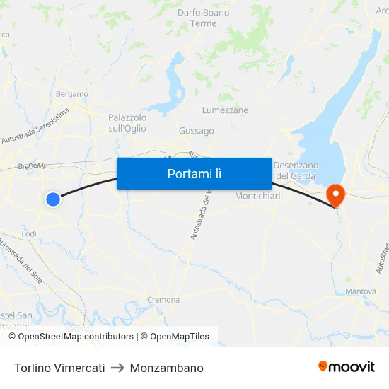 Torlino Vimercati to Monzambano map