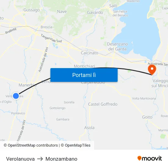 Verolanuova to Monzambano map