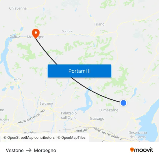 Vestone to Morbegno map