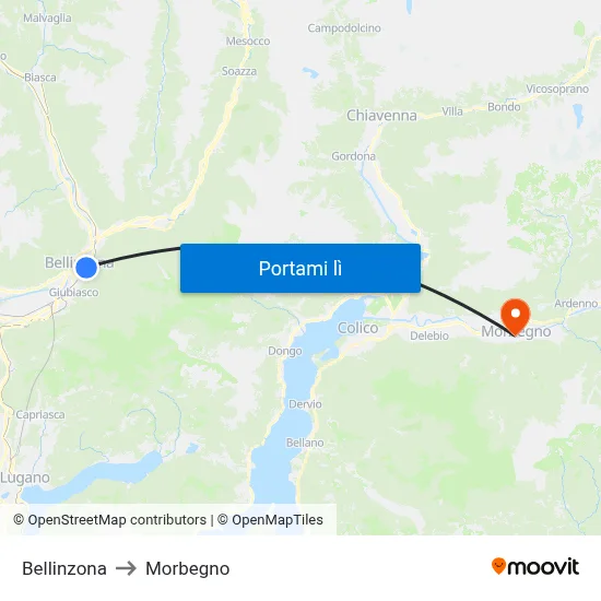 Bellinzona to Morbegno map