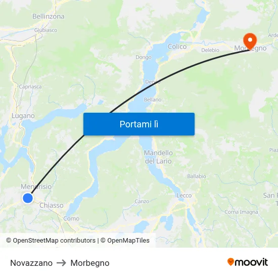 Novazzano to Morbegno map