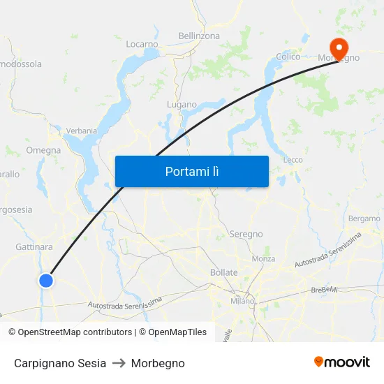 Carpignano Sesia to Morbegno map