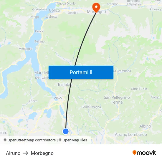 Airuno to Morbegno map