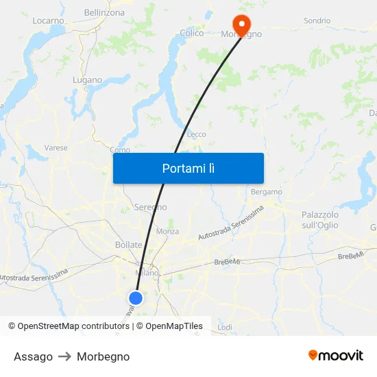 Assago to Morbegno map