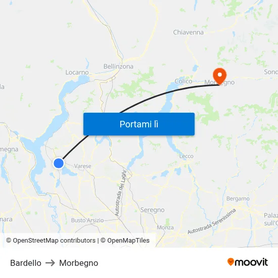 Bardello to Morbegno map