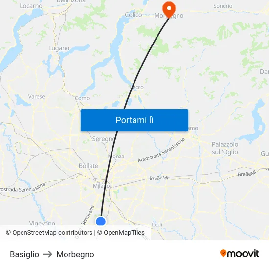 Basiglio to Morbegno map