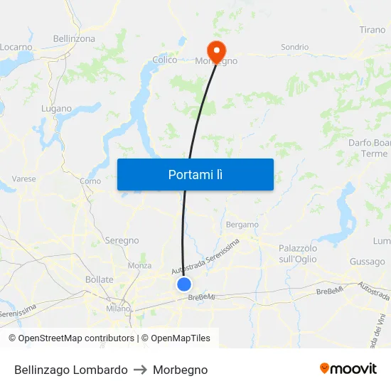 Bellinzago Lombardo to Morbegno map