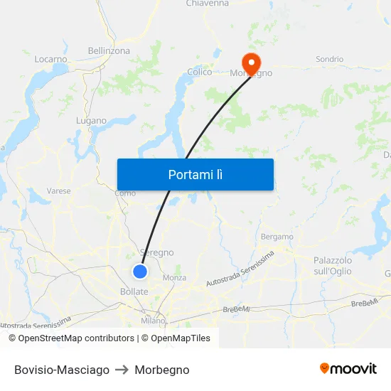 Bovisio-Masciago to Morbegno map
