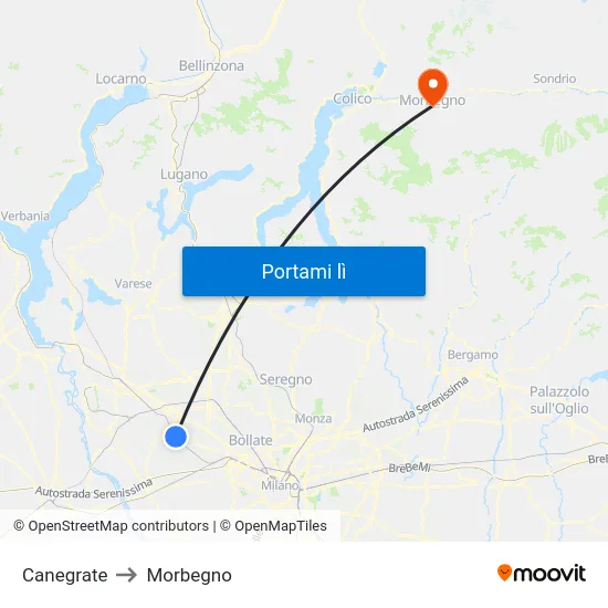 Canegrate to Morbegno map