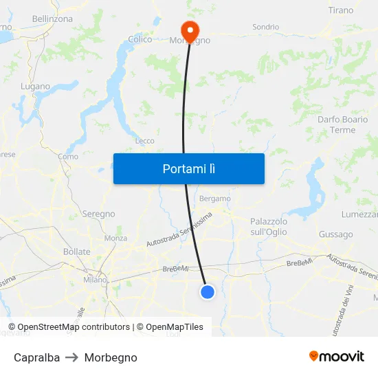 Capralba to Morbegno map
