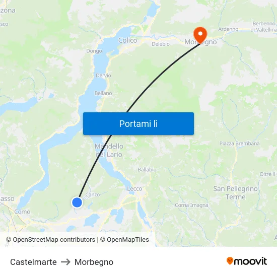 Castelmarte to Morbegno map