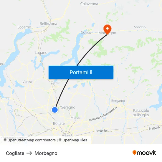 Cogliate to Morbegno map