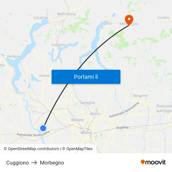 Cuggiono to Morbegno map