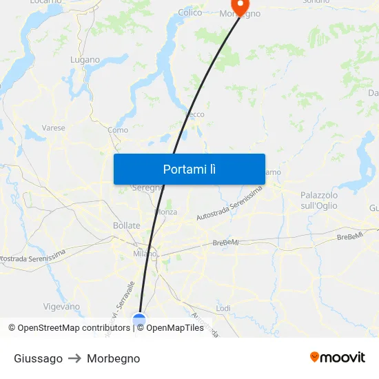 Giussago to Morbegno map