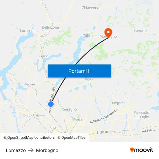 Lomazzo to Morbegno map