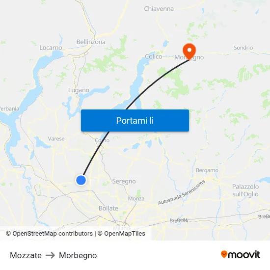 Mozzate to Morbegno map