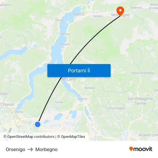 Orsenigo to Morbegno map