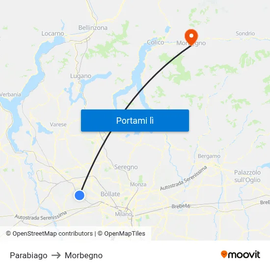 Parabiago to Morbegno map